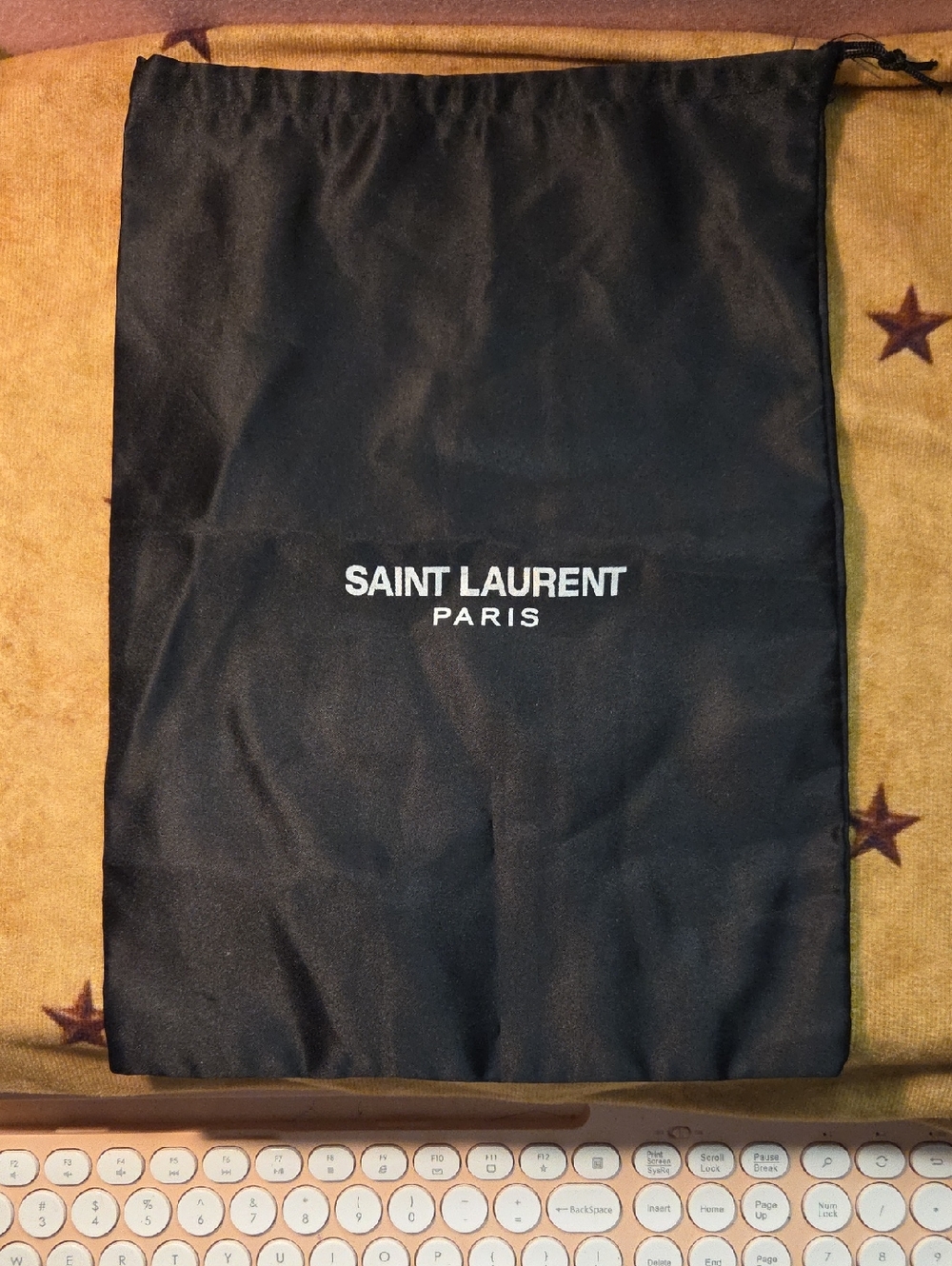 Saint Laurent Black and White Logo Drawstring Dust Bag 9x12